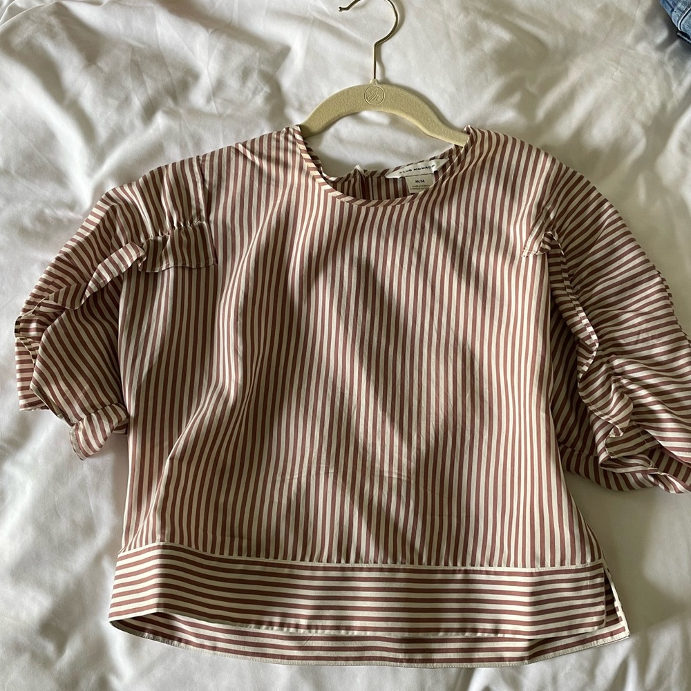 Club Monaco pink and ivory striped silk crop